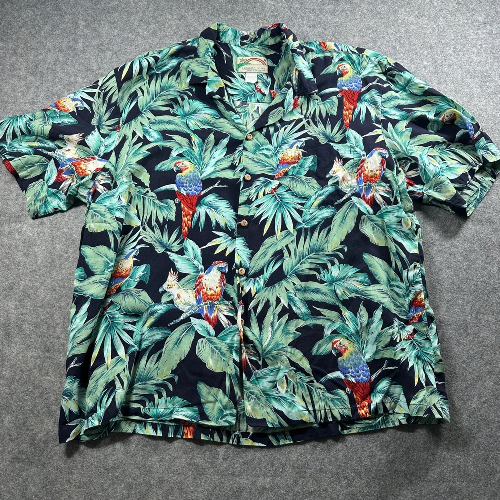Paradise Found Shirt Mens 3XL Black Tropical Parrot Tom Selleck Magnum Pi Hawaii - Picture 2 of 8